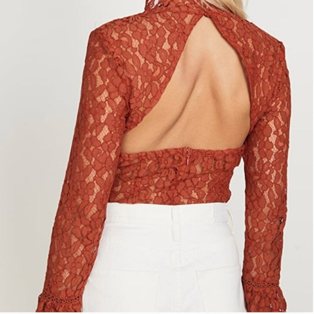 Endless‎ Rose Cut Back Lace Bodysuit  Size L Long Sleeves NEW